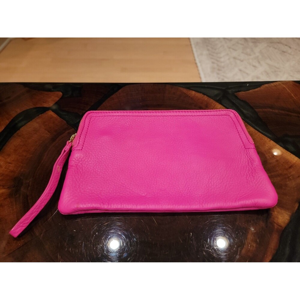 Vintage Gap Hot Pink Leather Zippered Pouch 5.5x8.5
